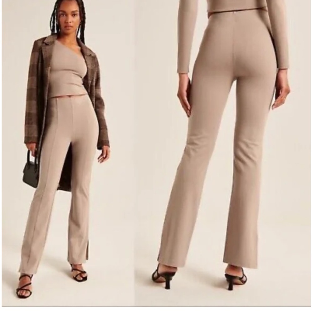 NWT Abercrombie & Fitch Tan High Rise Ponte Split Hem Pant, Size Large (Long)